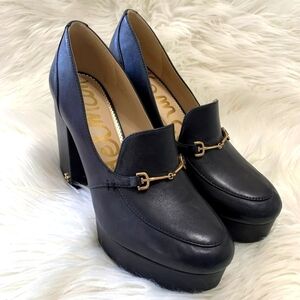 Sam Edelman Womens Aretha Black Leather Loafer Platform Heels|Size 7